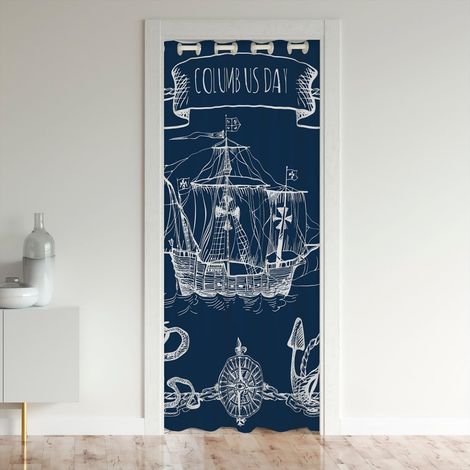 Ocean Vintage Voile Rideau de Porte 86x203,Ancre de Bateau Rideau de Porte pour Enfants,Thème Nautique Sketch Octopus Touch Rideau Occultant,Rideau de Porte de Boussole Peint À La Main Vintage - 86x20 (1/5)