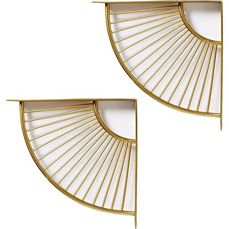 Lot de 2 Support D'étagère Triangle en Forme D'éventail Doré en Métal Flottant,Support D'angle Mural de Rayonnage Suspendus pour Décoration de Restaurant/Bureau/Domicile (20cm/7.9in) (1/5)