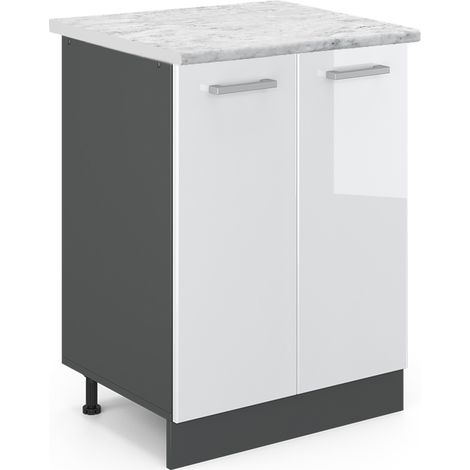 Mobiletto base cucina R-Line, Bianco lucido, 60 cm PL Marmo, Vicco