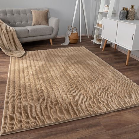 Paco Home Teppich Bubble Wohnzimmer Schlafzimmer Hochflor Fell Geometrisches Design 3D Beige, 200x280 cm