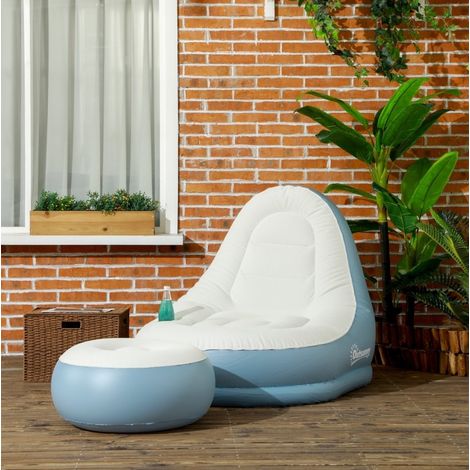 Sofá inflable 125x100x87 cm blanco de plástico con reposapiés y portavasos (1/5)