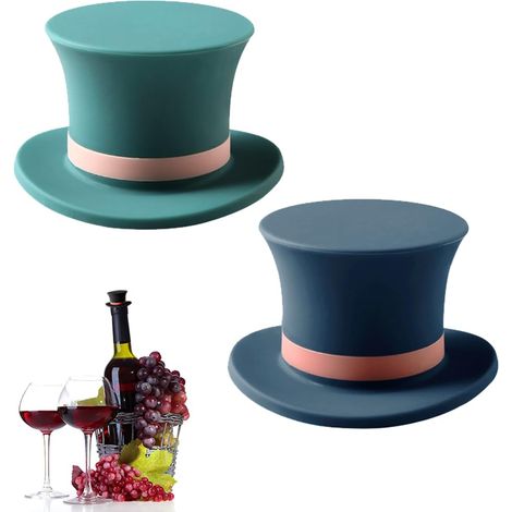 Lot de deux bouchons à vin en silicone en forme de haut-de-forme — 6 x 3,5 cm — Un design original alliant conservation et fonctionnalité décorative