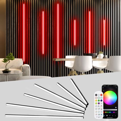 RVB Noire Encastré LED pour Panneau Acoustique Bois, 6 Noire Panneau LED WiFi Compatible avec Smart APP, Bande Autocollantes pour Panneau Panneaux Acoustiques (240+260+290 cm) (1/5)