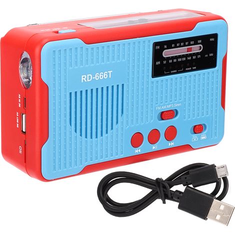 Radio de survie solaire et manivelle AM/FM, lampe torche LED bleue portable (1/5)