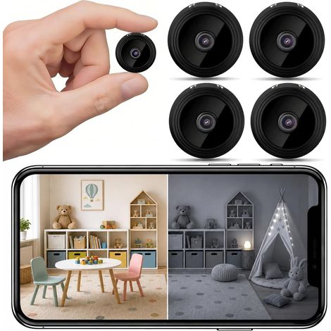 4 mini caméras de surveillance 1080P, vision nocturne et détection de mouvement pour intérieur et extérieur (1/5)