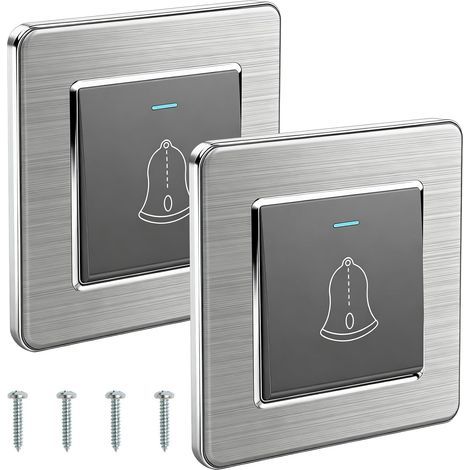 Gris,Lot de 2 boutons de sonnette - 86 x 86 mm - Avec vis - Pour porte d'entrée - Bouton de sonnette extérieur - 220 à 250 V - Interrupteur encastré - Pour l'extérieur (1/5)