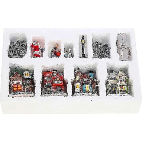 Ensembles de village de Noël, décorations de Noël en résine avec maisons de village de Noël illuminées par des LED, cadeau pour enfants --- (1/5)