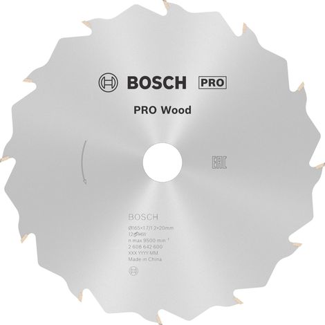 Bosch PRO Wood Kreissägeblatt, 165 x 1,7 x 20 mm, T12