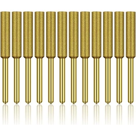 12 Pcs Diamant Affûteur de Tronçonneuse, Haute Dureté Titane Plaqué Burr Meule Meule, Affûteur de Tronçonneuse Pierre Bits, 3/16in 4.8mm H253 (1/4)