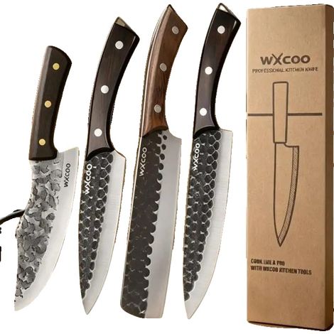 Juego de cuchillos de chef, acero inoxidable, mango antideslizante, 4 piezas (1/2)