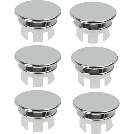 Set mit 6 verchromten Überlaufstopfen für Waschbecken, Toiletten, Überlauf, Abflussloch, rundes Teil