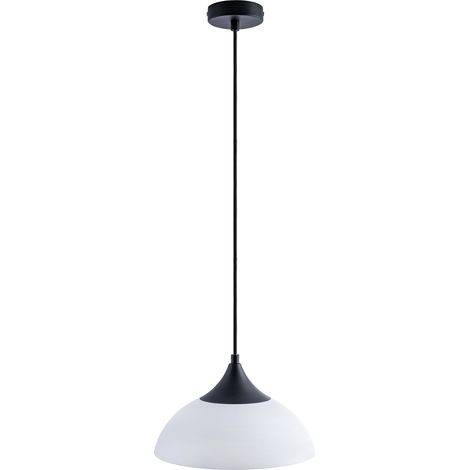 Paco Home Luminaria Suspensión Colgante Comedor Mesa Comedor 1,5m Cable Textil Recort. E27  Blanco-Negro,  Milky A60 800 lúmenes / 8W