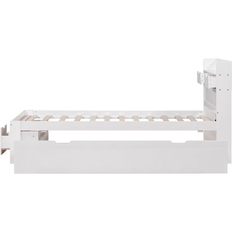 Letto singolo 90 x 200 cm bianco con USB, cassetti e vani contenitore HOMVRA (1/5)