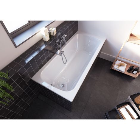 RIHO Dola Rechteck-Badewanne, Fußablauf, 1-Sitzer, Einbau, weiß