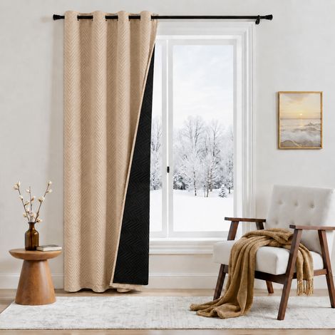 ROSNEK Chevron Rideau Thermique Occultant Matelassé 370 g/m² 140 x 260 cm 3 Couches Beige 1 Panneau (1/5)