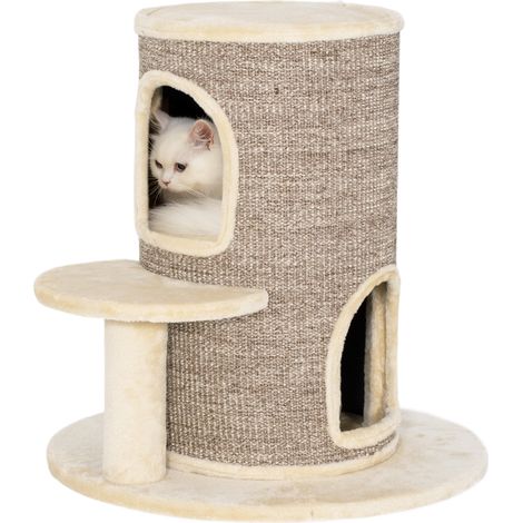 Kratzbaum für Katzen, 2-stöckiger Kratzturm mit Plattform, ideal zum Kratzen und Spielen, 60 x 60 x 61 cm, beige