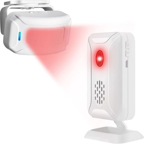 CSPARKV Détecteur de Mouvement,Sonnette sans Fil,Kit de Système Alarme Maison avec 1 Capteur Et 1 Récepteur,Dispositif de Bienvenue Electronique de Capteur pour Magasins, Bureaux, Portes d'entrée (1/5)