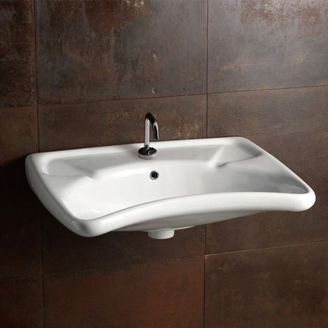 Lavabo Ergonomico 67x64.5xh21 cm - Con Foro Troppopieno In Ceramica Bianco Lucido - Per Disabili - Mobilit Ridotta (1/3)