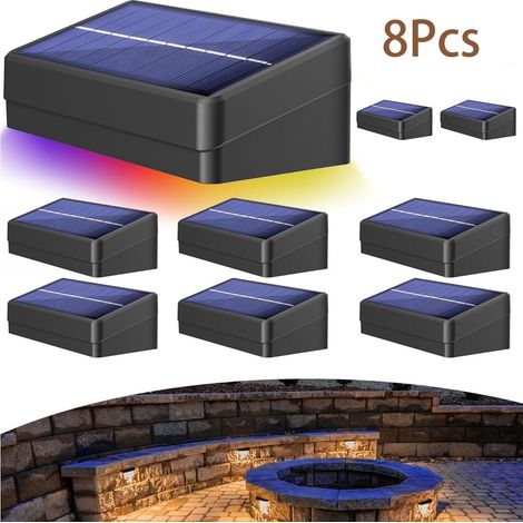 8 Pack Lampe Solaire Exterieur Jardin Éclairage Applique Mural Avec Blanc Chaud&Froid & RGB Lumière Décoration, 4 Modes Etanche IP65 (1/5)