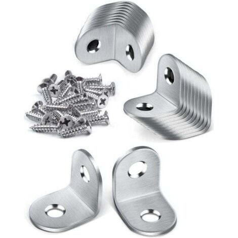 Lot de 20 équerres métalliques, équerres de fixation 20 x 20 mm, équerres de fixation à 90°, équerres en acier inoxydable avec 40 vis, petites équerres métalliques pour la fixation de meubles en bois