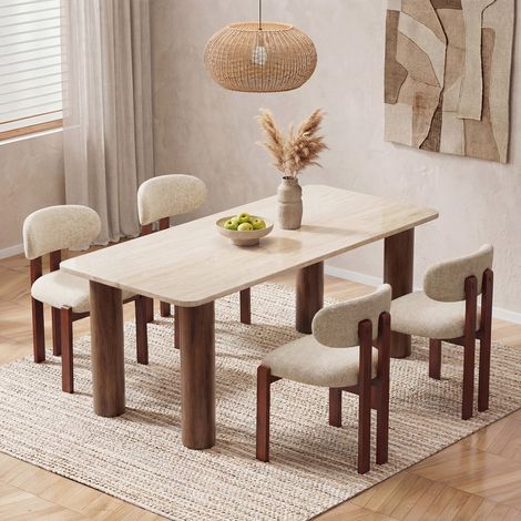 COLAMY Chaise,Lot de 4 chaises de salle Ă manger en chenille,bois massif marron, assise confortable,style nordique,beige (1/5)