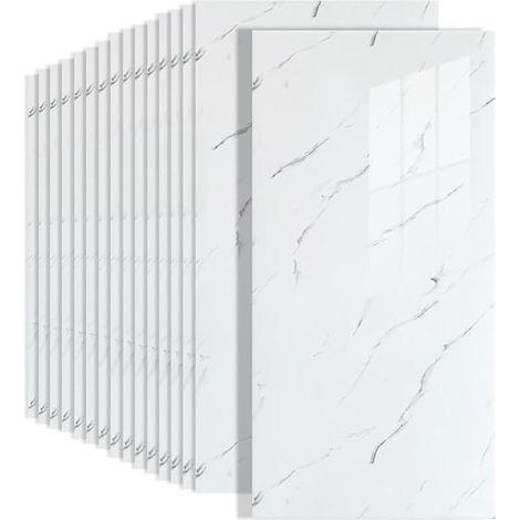 Lot de 15 autocollants pour carrelage - Aspect marbre - 30 x 60 cm - Panneaux muraux autocollants imperméables - Pour cuisine et salle de bain (nuages volants blancs) (1/5)