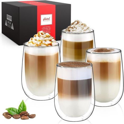 Doppelwandige Latte Macchiato Gläser 350ml 4er Set Borosilikatglas Kaffeetassen (1/5)