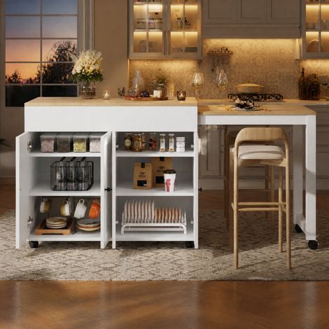 Table de bar extensible avec rangement 117-180 x 50 x 94,6 cm MDF blanc HAVRYA (1/5)