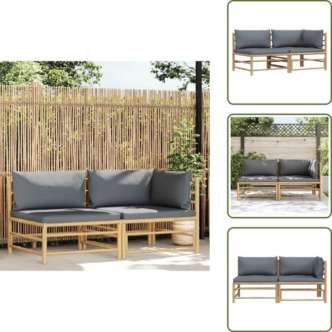Divano da esterno - vidaXL Set Divani da Giardino 2 pz con Cuscini Grigio Scuro in Bambù - Set da giardino