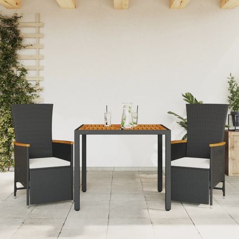 vidaXL 3 Piece Garden Dining Set with Cushions Black Poly Rattan (1/5)