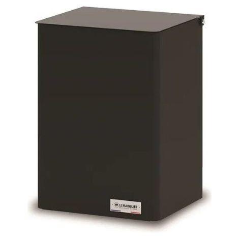 Le Marquier – Coffre à granulés 30x25x40 cm en acier peint noir – Capacité 1 sac 15 kg – Couvercle rabattable pour rangement pratique (1/2)