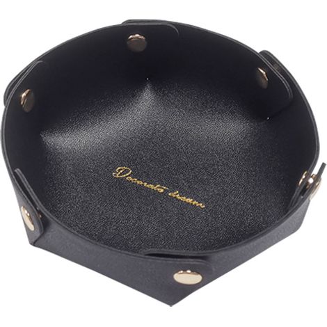 Plateau rond en cuir, plateau de rangement en cuir, plateau à bijoux en simili cuir, plateau de rangement pour pièces de monnaie pour clés, montres, fournitures de bureau, bijoux(noir)
