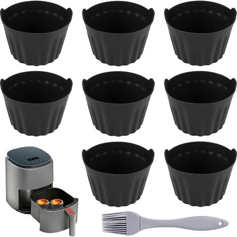 Lot de 8 Ramequin Silicone Air Fryer, Moule Air Fryer aux Oeufs Réutilisable Plat, Moule Gateau Air Fryer avec Pinceau Cuisine, Antiadhésif, Sans BPA, Moule Muffins Silicone pour Cupcakes, Puddings,Pa (1/5)