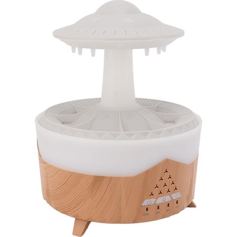 Humidificateur UFO Goutte d'Eau avec Lumière Colorée, Télécommande, Minuterie, Diffusion d'Arôme, 100-240V, Grain de Bois, Prise UE (1/5)