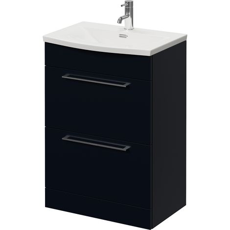 Napoli 390 Deep Blue 600mm 2 Drawer Vanity Unit with Arc Basin - 600mm - Chrome 320mm Handle