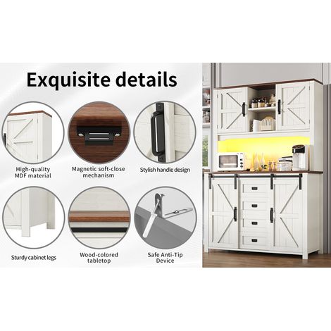 Meuble de cuisine noir et blanc en MDF avec portes coulissantes, étagères réglables et LED pour cuisine et salle à manger (1/5)