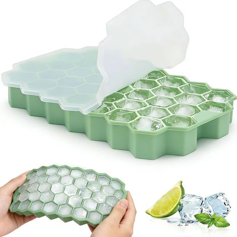 Bac à glaçons pour congélateur, Moule à glaçons en silicone avec couvercle - 37 grilles, démoulage facile 37 pièces de petits glaçons pour seau à glace, café glacé, cocktail (1/5)