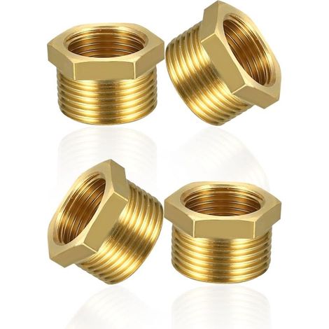 Reduzieradapter aus Messing (1/2" auf 3/8") (Ø 20 mm Außengewinde x Ø 15 mm Innengewinde), Gewindeverschraubung (Außengewinde auf Innengewinde), Wasserrohr-Gewindeverschraubung (1/2" auf 3/8")