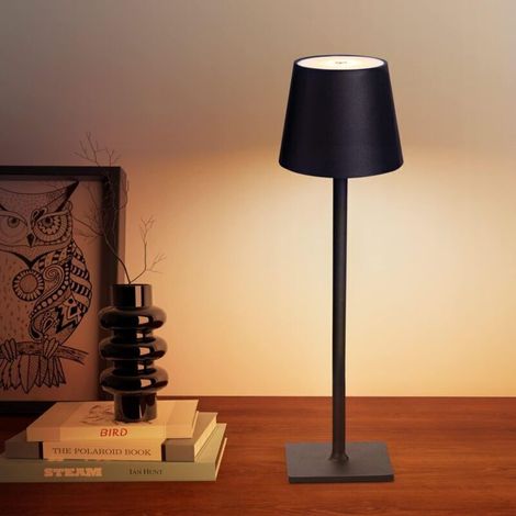Lampes de table sans fil, gradation continue 3 couleurs, lampe de bureau LED à batterie rechargeable 4000 mAh pour chambre/dîner de couple/bureau/café/salle à manger/terrasse (noir)