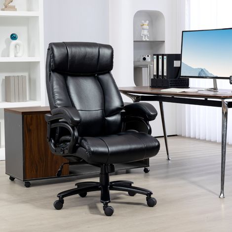 Cuir synthétique noir - Chaise de bureau à massage et chauffante, chaise ergonomique à bascule, 2 points de massage et 8 programmes (1/4)
