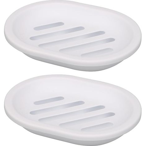 Lot de 2 Porte-savons, Porte Savon Blanc, Porte-Savon de Voyage, Nettoyage Facile, Sec, Anti-moisissures (Blanc) (1/5)