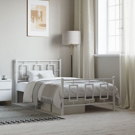Metal Bed Frame without Mattress with Footboard White 100x200cm vidaXL (1/5)