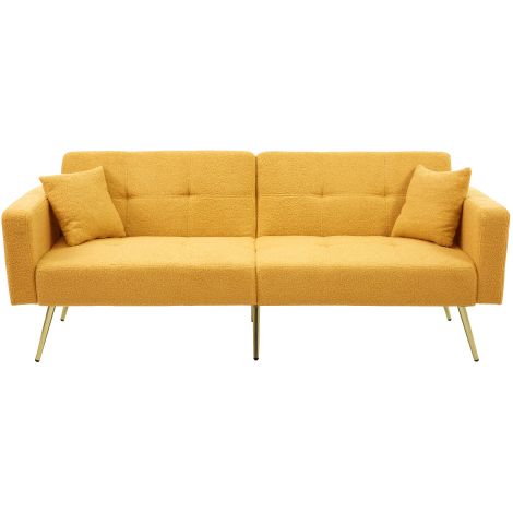 Schlafsofa mit Bettfunktion, verstellbarem Winkel, goldenen Beinen, mit Kissen und seitlichen Aufbewahrungstaschen