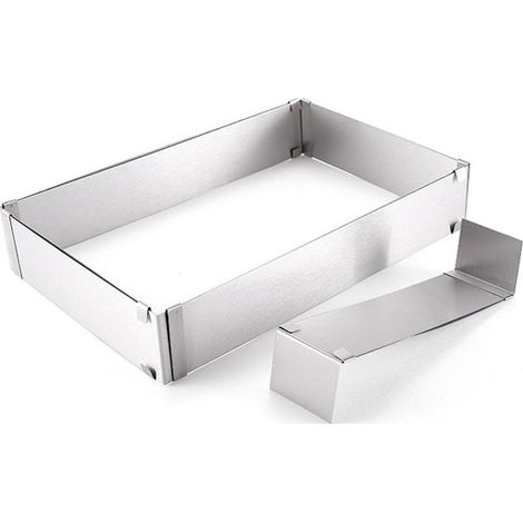 Cadre de cuisson rectangulaire réglable 4smile - Moule à pâtisserie en acier inoxydable de 8 cm de hauteur KLB (1/5)