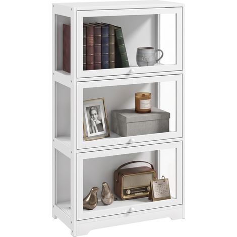 HOMCOM vitrina expositora para colecciones de 3 niveles con puerta abatible de acrílico, anti-vuelco, para figuras de decoración, 59x30x106 cm, blanco (1/5)