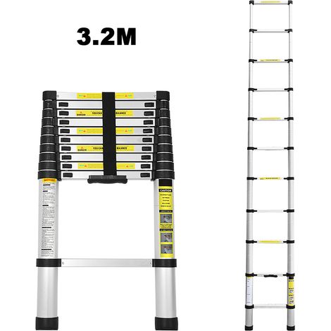 Randaco 3.2M Teleskopleiter Aluminium Mehrzweckleiter Fingerklemmschutz Auszeihleiter Klappbar Aluminiumleiter Antirutsch bis 150 KG