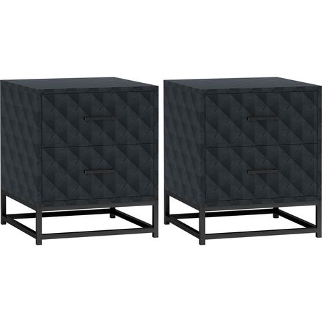 Set of 2 Modern Black Bedside Tables with 2 Drawers and Steel Legs,Stylish Nightstand & Storage Solution for Bedroom and Living Room