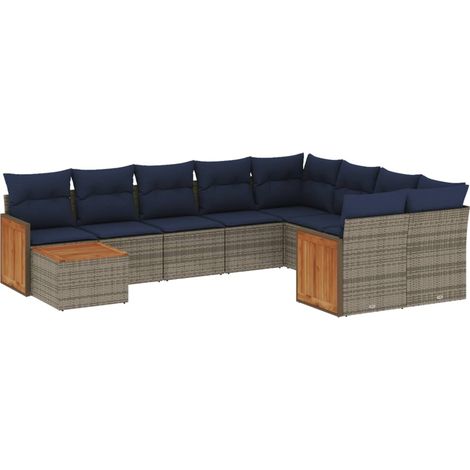 Maison Exclusive - 10-teiliges Gartensofa-Set mit Kissen, grau, P