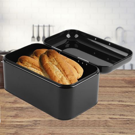 Boîte à pain rétro en métal unie, grande capacité, récipient de rangement pour cuisine (Noir) (1/4)