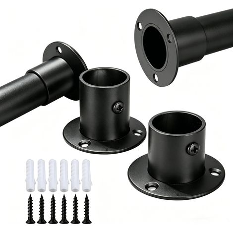 Lot de 2 supports de tringle à vêtements, 19 mm, noir, bride de tuyau (1/5)